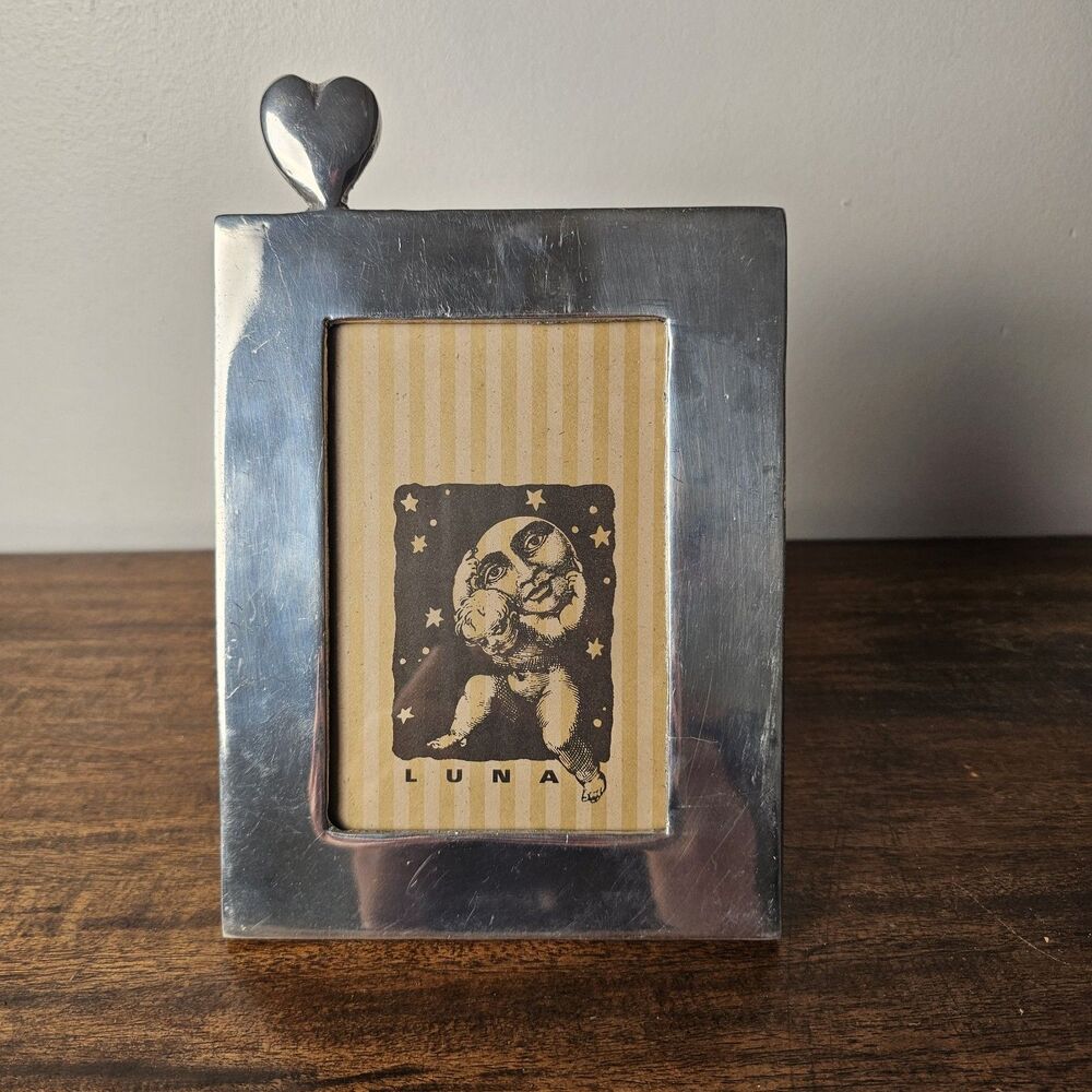 Vintage Silver Tone Heart Accent Picture Frame – Made in Mexico – 4x6 Photo